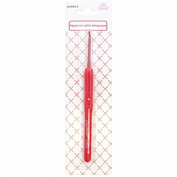 Крючок вязальный "Рукоделие" односторонний алюминиевый с прорезиненной ручкой, красный, 2.5мм