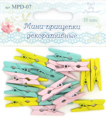 Мини-прищепки декоративные "Рукоделие" MPD-07, 18шт (цвета: лимонный, мятный, нежно- розовый)