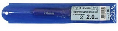 Крючки для вязания "Gamma" НС 2.0 мм с пл.колп. 8 см в чехле 