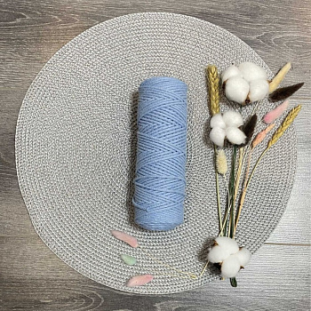 Шнур хлопковый 4 мм без сердечника (голубой) 50м